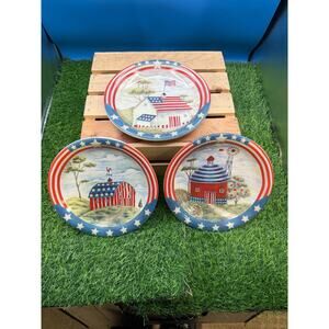 Set of 3 Vintage American Flag Wall Hanging Plates - Great Condition